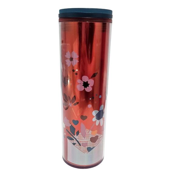 Starbucks 2023 Valentine's Red Confetti Floral Cold Swivel Top Tumbler 16OZ New - Picture 1 of 6